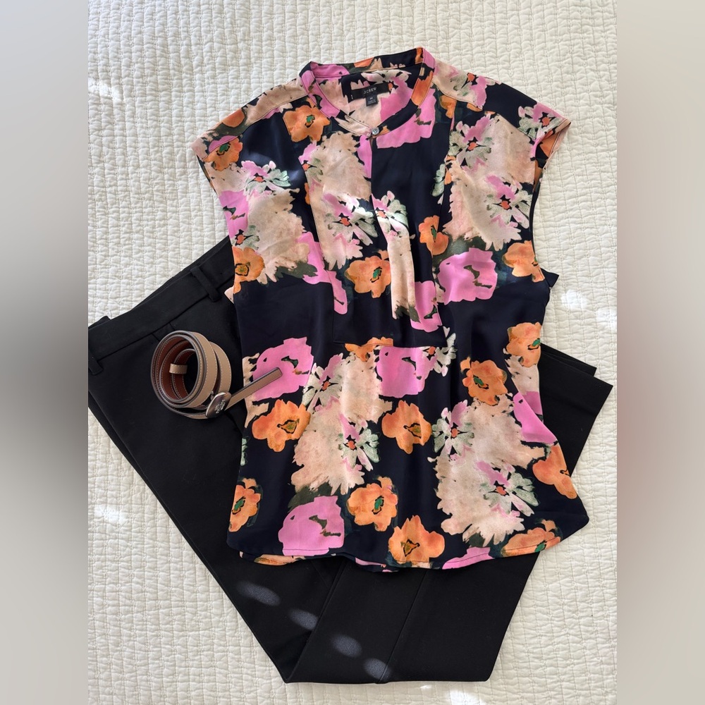 Floral Print Women's Top - Pink and Orange